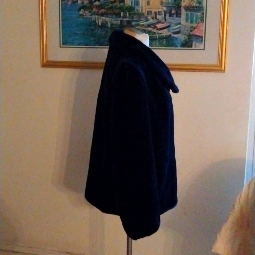Vintage Navy Blue Plush Women's Jacket - Picture 3 of 8